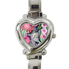 Aesthetics Tropical Flowers Heart Italian Charm Watch by GardenOfOphir