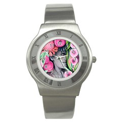 Aesthetics Tropical Flowers Stainless Steel Watch by GardenOfOphir