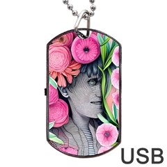 Aesthetics Tropical Flowers Dog Tag Usb Flash (one Side) by GardenOfOphir