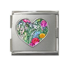 Cottagecore Tropical Flowers Mega Link Heart Italian Charm (18mm)