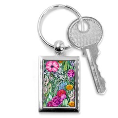 Cottagecore Tropical Flowers Key Chain (rectangle) by GardenOfOphir