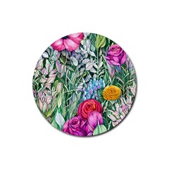 Cottagecore Tropical Flowers Rubber Coaster (round) by GardenOfOphir