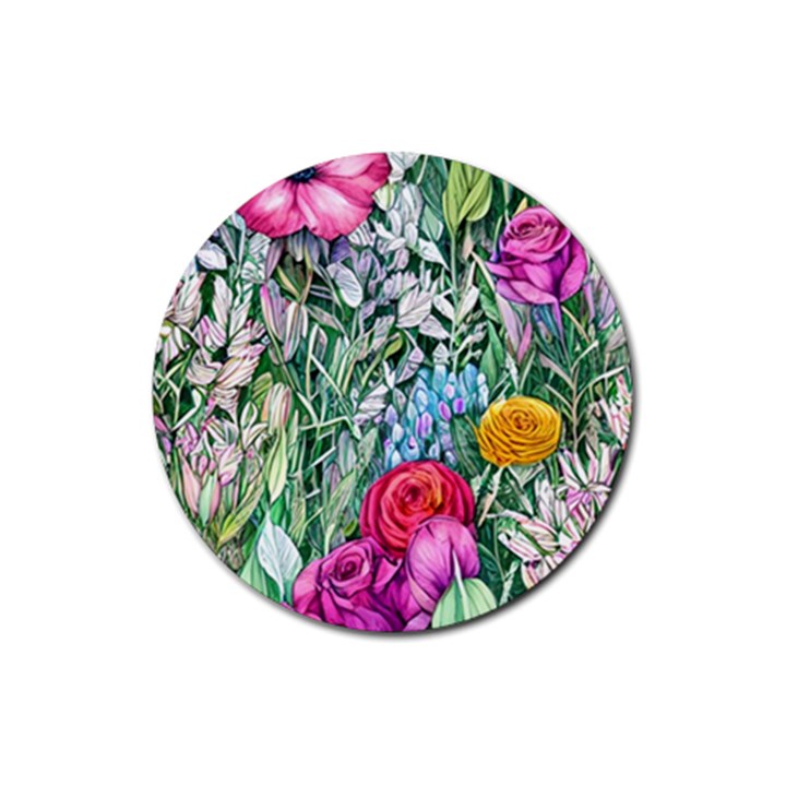 Cottagecore Tropical Flowers Rubber Coaster (Round)