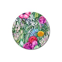 Cottagecore Tropical Flowers Magnet 3  (round) by GardenOfOphir