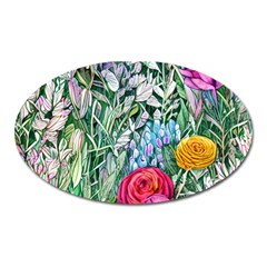 Cottagecore Tropical Flowers Oval Magnet by GardenOfOphir