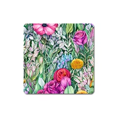 Cottagecore Tropical Flowers Square Magnet by GardenOfOphir