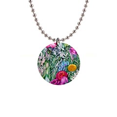 Cottagecore Tropical Flowers 1  Button Necklace by GardenOfOphir