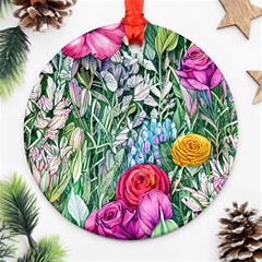 Cottagecore Tropical Flowers Round Ornament (two Sides) by GardenOfOphir