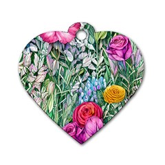 Cottagecore Tropical Flowers Dog Tag Heart (one Side) by GardenOfOphir