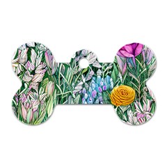 Cottagecore Tropical Flowers Dog Tag Bone (two Sides) by GardenOfOphir