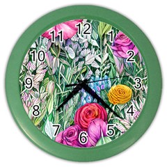 Cottagecore Tropical Flowers Color Wall Clock by GardenOfOphir