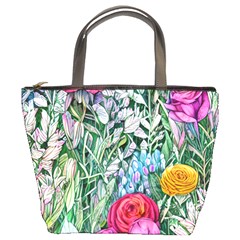 Cottagecore Tropical Flowers Bucket Bag by GardenOfOphir