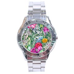 Cottagecore Tropical Flowers Stainless Steel Analogue Watch by GardenOfOphir