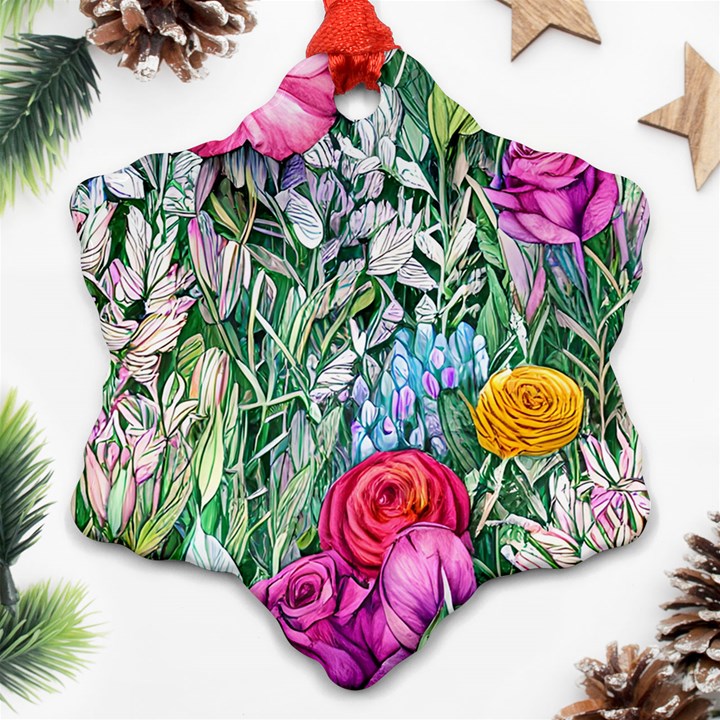 Cottagecore Tropical Flowers Snowflake Ornament (Two Sides)