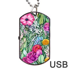 Cottagecore Tropical Flowers Dog Tag Usb Flash (two Sides) by GardenOfOphir