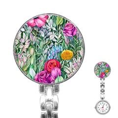 Cottagecore Tropical Flowers Stainless Steel Nurses Watch by GardenOfOphir