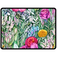 Cottagecore Tropical Flowers Fleece Blanket (large) by GardenOfOphir