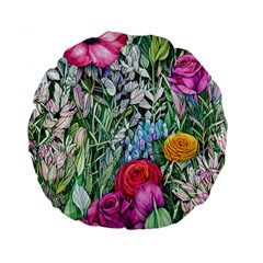 Cottagecore Tropical Flowers Standard 15  Premium Flano Round Cushions by GardenOfOphir