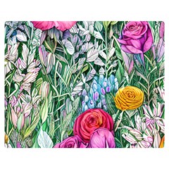 Cottagecore Tropical Flowers Premium Plush Fleece Blanket (medium) by GardenOfOphir