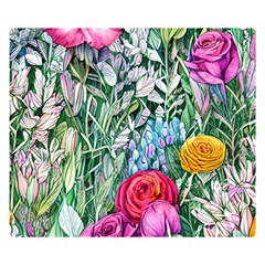 Cottagecore Tropical Flowers One Side Premium Plush Fleece Blanket (small) by GardenOfOphir