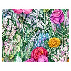 Cottagecore Tropical Flowers One Side Premium Plush Fleece Blanket (medium) by GardenOfOphir