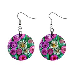 Tropical Flowers Pattern Mini Button Earrings by GardenOfOphir