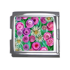 Tropical Flowers Pattern Mega Link Italian Charm (18mm) by GardenOfOphir