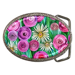 Tropical Flowers Pattern Belt Buckles by GardenOfOphir