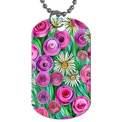 Tropical Flowers Pattern Dog Tag (two Sides) by GardenOfOphir