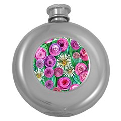 Tropical Flowers Pattern Round Hip Flask (5 Oz) by GardenOfOphir