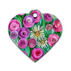 Tropical Flowers Pattern Dog Tag Heart (one Side) by GardenOfOphir