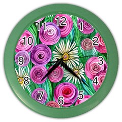 Tropical Flowers Pattern Color Wall Clock by GardenOfOphir