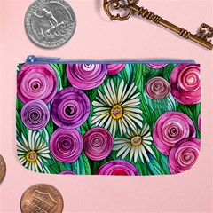 Tropical Flowers Pattern Large Coin Purse by GardenOfOphir