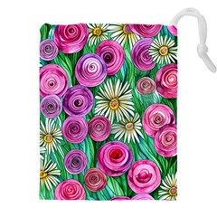 Tropical Flowers Pattern Drawstring Pouch (5xl) by GardenOfOphir