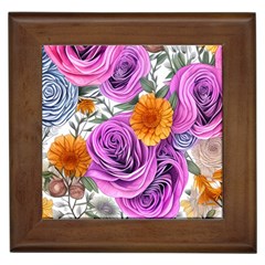 Country-chic Watercolor Flowers Framed Tile by GardenOfOphir