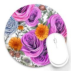 Country-chic Watercolor Flowers Round Mousepad by GardenOfOphir