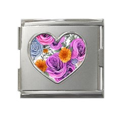 Country-chic Watercolor Flowers Mega Link Heart Italian Charm (18mm) by GardenOfOphir