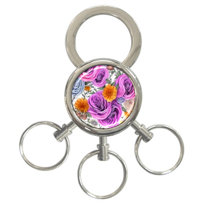 Country-chic Watercolor Flowers 3-Ring Key Chain