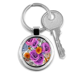 Country-chic Watercolor Flowers Key Chain (round) by GardenOfOphir