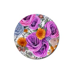 Country-chic Watercolor Flowers Rubber Coaster (round) by GardenOfOphir