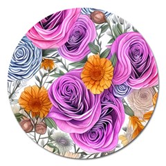 Country-chic Watercolor Flowers Magnet 5  (round) by GardenOfOphir