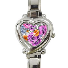 Country-chic Watercolor Flowers Heart Italian Charm Watch by GardenOfOphir