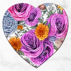 Country-chic Watercolor Flowers Jigsaw Puzzle (heart) by GardenOfOphir