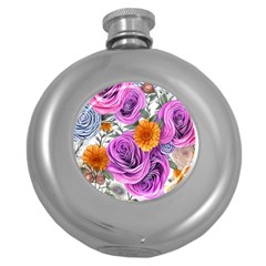 Country-chic Watercolor Flowers Round Hip Flask (5 Oz) by GardenOfOphir