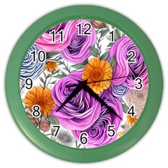 Country-chic Watercolor Flowers Color Wall Clock by GardenOfOphir