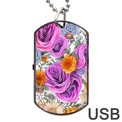 Country-chic Watercolor Flowers Dog Tag Usb Flash (one Side) by GardenOfOphir