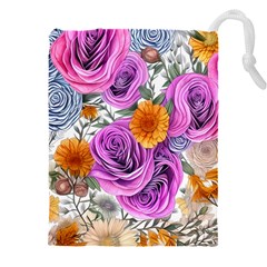 Country-chic Watercolor Flowers Drawstring Pouch (5xl) by GardenOfOphir