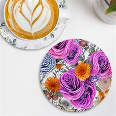 Country-chic Watercolor Flowers Uv Print Round Tile Coaster by GardenOfOphir