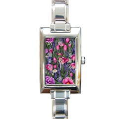 Cheerful Watercolor Flowers Rectangle Italian Charm Watch by GardenOfOphir