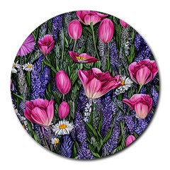 Cheerful Watercolor Flowers Round Mousepad